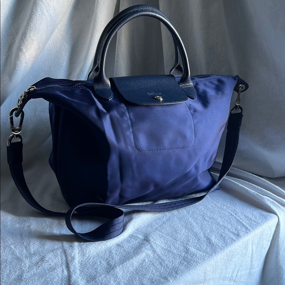 Longchamp Blue Tote with Adjustable Strap Design